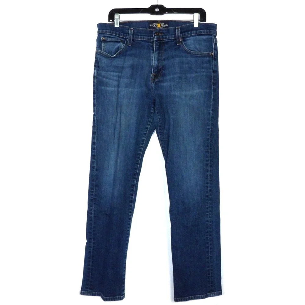 Lucky Brand Medium Wash Stretch 221 Original Straight Denim Jeans Men's 34 X 32